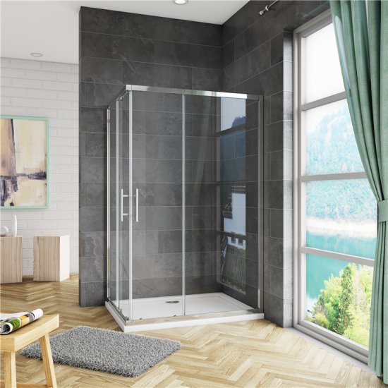 Duschkabine Duschabtrennung Schiebetür ESG Glas Dusche Eckeinstieg 90x76x185cm - zum Schließen ins Bild klicken