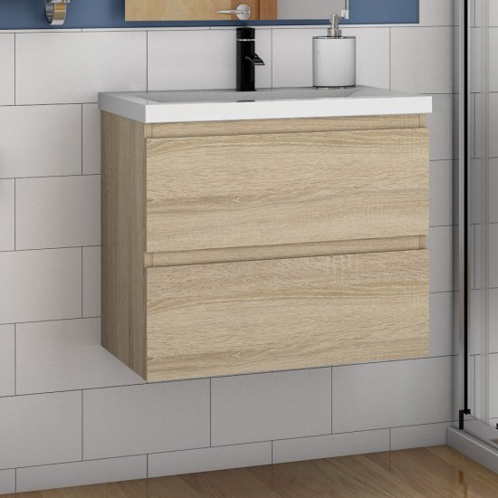 Badmöbel Set 50 cm Waschbecken mit Unterschrank Hängeschrank Eiche Natur - zum Schließen ins Bild klicken
