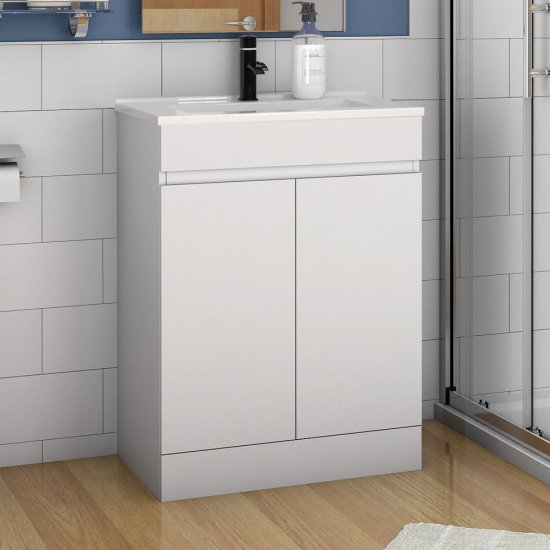 Badmöbel Set 60 cm Waschbecken mit Unterschrank Standschrank Weiß - zum Schließen ins Bild klicken