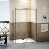 145x195cm 6mm Klarglas Dusche Duschabtrennung Duschwand Schiebetür Nischentür ohne Duschtasse