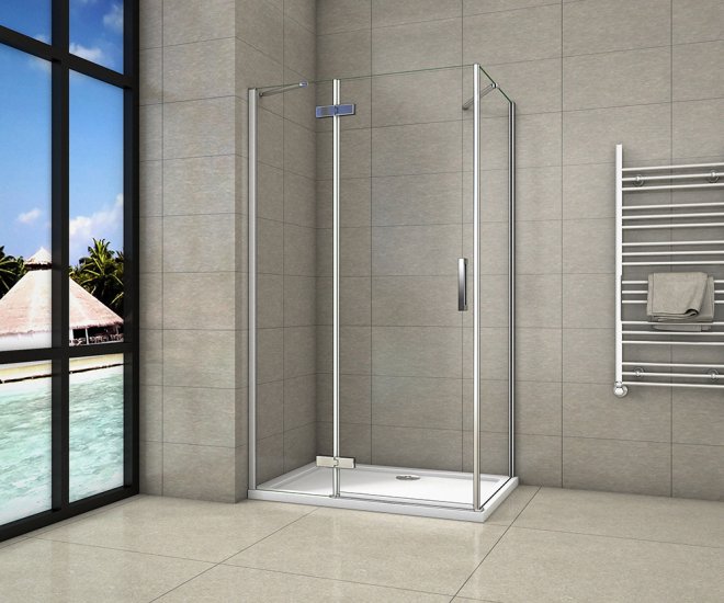 Duschkabine Duschabtrennung Scharniertür Drehtür 8mm NANO Glas + Seitenwand Höhe 200cm - zum Schließen ins Bild klicken