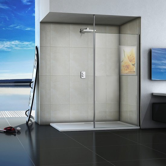 Duschtrennwand 8mm NANO-Glas Duschabtrennung Duschkabine Duschwand 130x200cm mit Deckenstrebe - zum Schließen ins Bild klicken