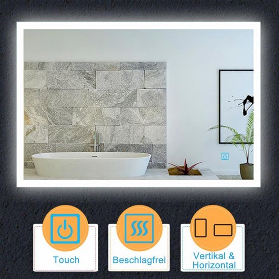 80×60 cm LED Badspiegel 1xTouch Beschlagfrei Kaltweiß[Typ H] - zum Schließen ins Bild klicken