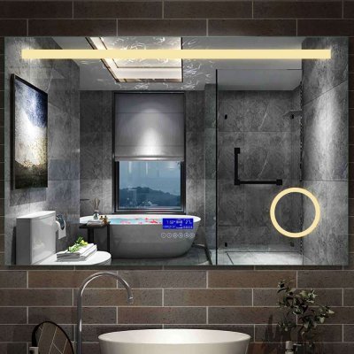 80×60 cm LED Badspiegel mit Bluetooth,3x Schminkspiegel, Kalt