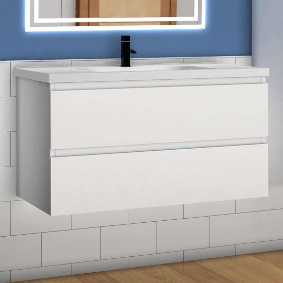 Badmöbel Set 100 cm Waschbecken mit Unterschrank Weiß - zum Schließen ins Bild klicken