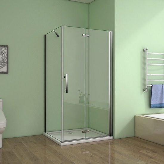 Duschkabine Falttür Drehtür Duschabtrennung 120x90x195cm + Duschtasse - zum Schließen ins Bild klicken