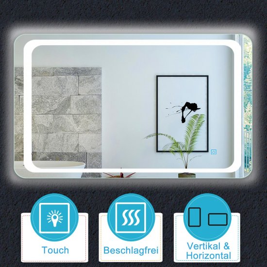 70×50 cm LED Badspiegel 1xTouch Beschlagfrei [Typ C] - zum Schließen ins Bild klicken