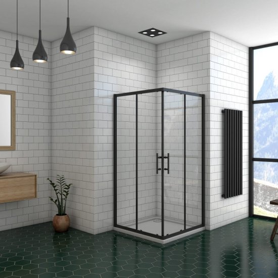 B.80x80cm/90x90cm x H.195cm Eckig Duschkabinen Schiebetür schwarze Duschabtrennung Sicherheitsglas Dusche Eckeinstieg - zum Schließen ins Bild klicken