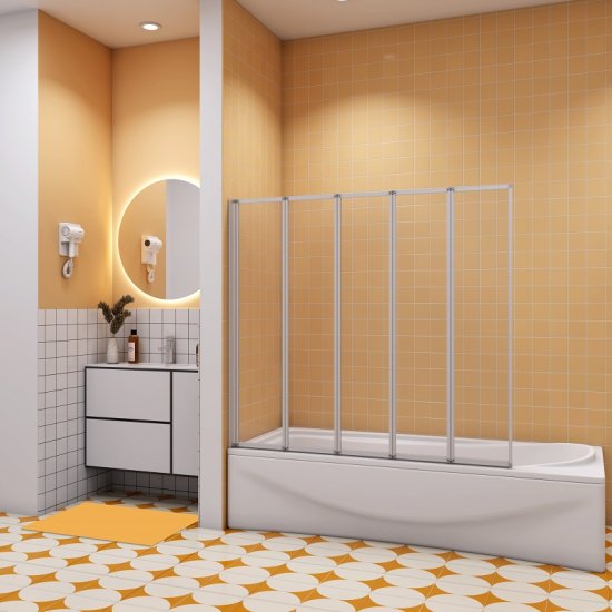 120X140cm 5-teilig Badewannenfaltwand Faltwand Duschabtrennung Badewannenaufsatz Duschwände - zum Schließen ins Bild klicken