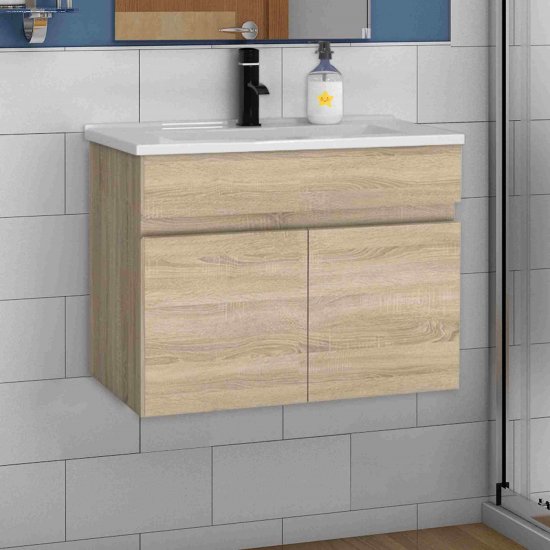 Badmöbel Set 60 cm Waschbecken mit Unterschrank Hängeschrank Eiche - zum Schließen ins Bild klicken
