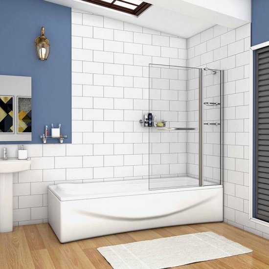 100x140cm Badewanne Aufsatz 2 tlg. Faltwand Duschwand Drehen duschabtrennung Mit 30cm Stabilisierungsstange - zum Schließen ins Bild klicken