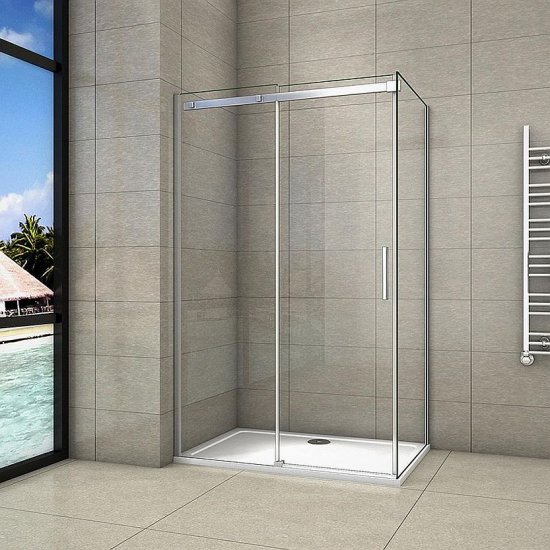Duschabtrennung Schiebetür Duschkabine Duschwand Dusche + Seitenwand 6mm Echtglas - zum Schließen ins Bild klicken