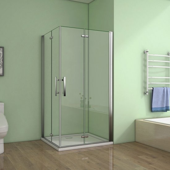 Duschkabine Duschabtrennung Eckeinstieg Falttür Dusche Duschwand 70x70x195cm - zum Schließen ins Bild klicken
