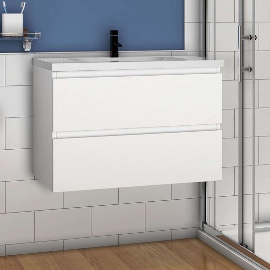 Badmöbel Set 80 cm Waschbecken mit Unterschrank Weiß - zum Schließen ins Bild klicken