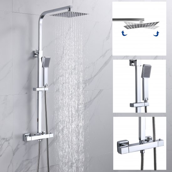 Quadrat Thermostat Duschsystem Duschset Duschsäule Duscharmatur Dusche - zum Schließen ins Bild klicken