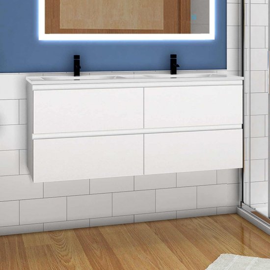 Badmöbel Set 120 cm Waschbecken mit Unterschrank Weiß - zum Schließen ins Bild klicken