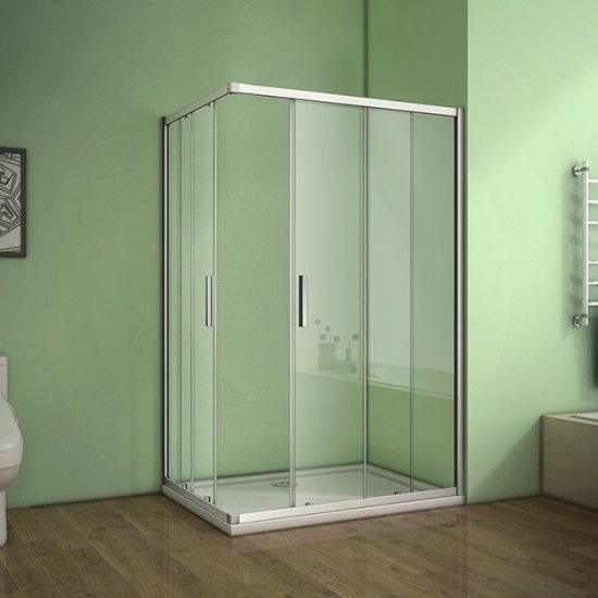 Aica Duschkabine Eckeinstieg Duschabtrennung Schiebetür ESGGlas Dusche Duschwand 90x70x185cm + Duschtasse - zum Schließen ins Bild klicken