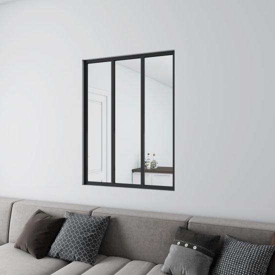 Schwarzes Innenfenster feststehend gehärtetes Klarglas 93 x H.108 cm - zum Schließen ins Bild klicken