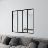 Schwarzes Innenfenster feststehend gehärtetes Klarglas 123 x H.108 cm