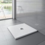 90x90x3cm Quadrat Duschtasse Weiß Schiefereffekt mit Ablaufgarnitur Duschwanne Für Duschkabine Duschwand