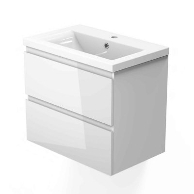 Badmöbel Set 60 cm Vormontiert Waschbecken mit Unterschrank Hochglanz Weiß