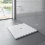 80x80x3cm Quadrat Duschtasse Weiß Schiefereffekt mit Ablaufgarnitur Duschwanne Für Duschkabine Duschwand