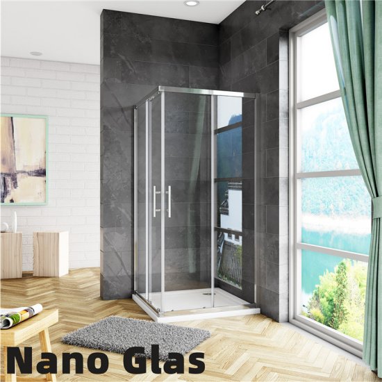 B.90x90XH.185cm Duschkabine Eckeinstieg Duschabtrennung Schiebetür 6mm Nano ESG Glas Duschtür Dusche - zum Schließen ins Bild klicken
