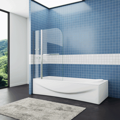 120x140cm Badewanne Aufsatz 2 tlg. Faltwand Duschwand NANO Drehen duschabtrennung Mit 45cm Stabilisierungsstange