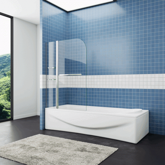 120x140cm Badewanne Aufsatz 2 tlg. Faltwand Duschwand NANO Drehen duschabtrennung Mit 45cm Stabilisierungsstange - zum Schließen ins Bild klicken