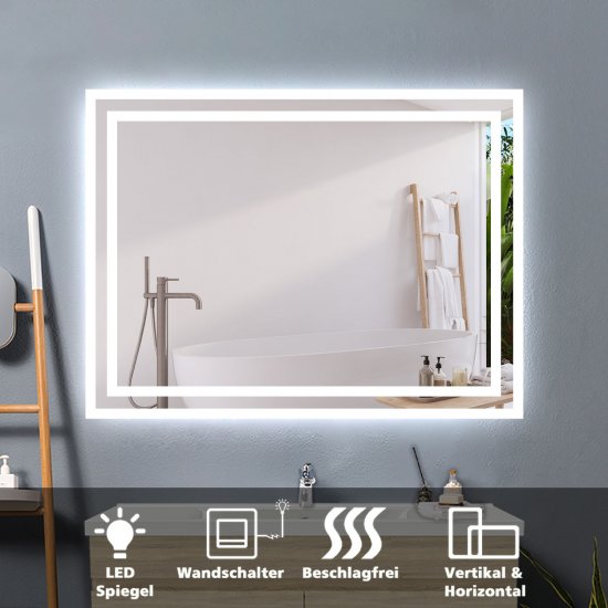 60×50 cm LED Badspiegel 1xTouch Beschlagfrei Kaltweiß[Typ G] - zum Schließen ins Bild klicken