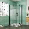 Duschkabine Duschabtrennung Falttür NANO ESG Glas mit Glasschutzfolie Dusche Eckeinstieg 100x100x195cm + Duschtasse