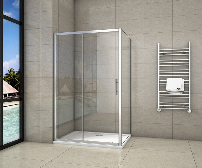110x90x190cm Duschabtrennung Duschkabine Duschwand Nischentür Schiebetür + Duschtasse - zum Schließen ins Bild klicken