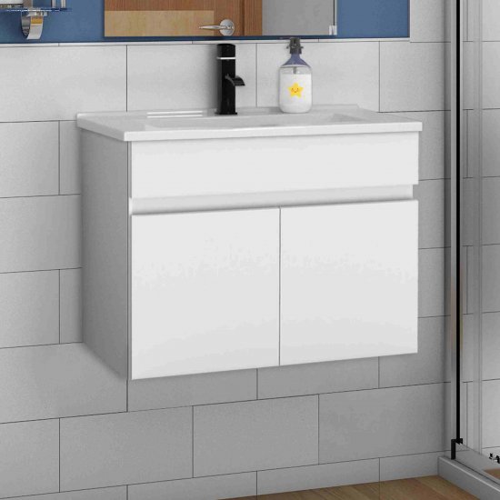 Badmöbel Set 60 cm Waschbecken mit Unterschrank Hängeschrank Weiß - zum Schließen ins Bild klicken