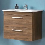 Badmöbel Set 60 cm Hängeschrank Dünn Waschbecken Walnuss