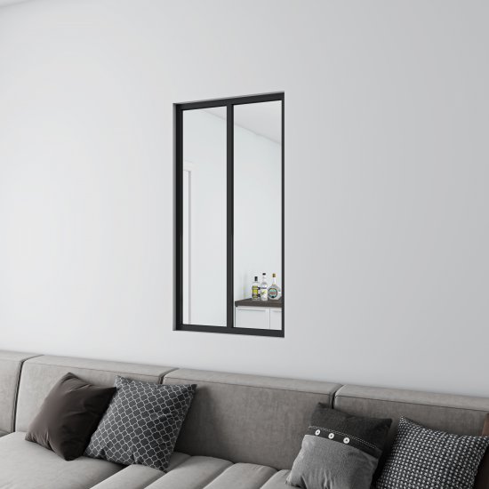 Schwarzes Innenfenster feststehend gehärtetes Klarglas 63 x H.108 cm - zum Schließen ins Bild klicken