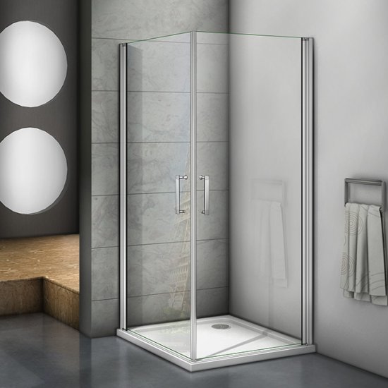 Duschkabine Duschabtrennung Eckeinstieg Schwingtür Drehtür ESG Glas Dusche 90x70x185cm + Duschtasse - zum Schließen ins Bild klicken