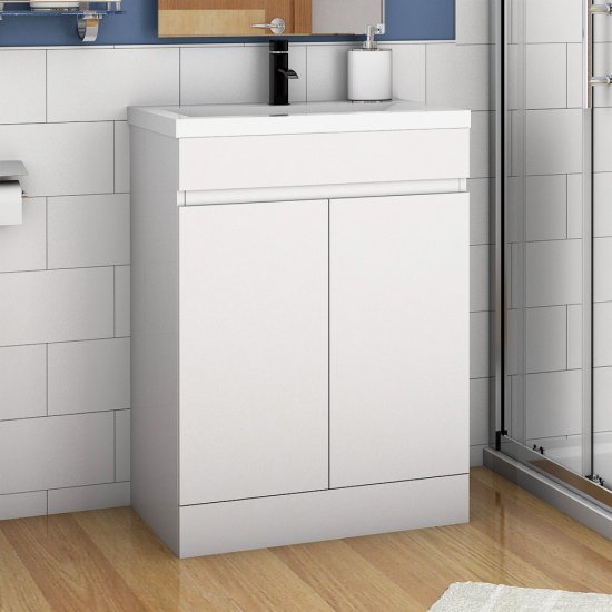 Badmöbel Set 50 cm Waschbecken mit Unterschrank Standschrank Weiß - zum Schließen ins Bild klicken