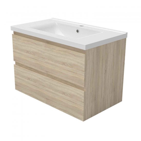 Badmöbel-Set 80 cm Waschbecken mit Unterschrank Eiche - zum Schließen ins Bild klicken