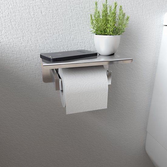 Toilettenpapierhalter MIT Ablage Gebürstet Edelstahl poliertes Chrom klopapierhalter - zum Schließen ins Bild klicken