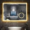 80x60 cm LED Badspiegel mit Uhr, 3 Lichtfarbe dimmbar 3x Schminkspiegel Touch Beschlagfrei [Typ J]