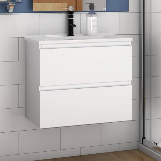 Badmöbel Set 60 cm Waschbecken mit Unterschrank Hängeschrank Weiß - zum Schließen ins Bild klicken
