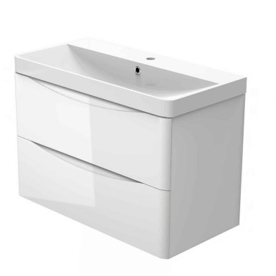Badmöbel Set 50 cm Waschbecken mit Unterschrank Hängeschrank Hochglanz weiß