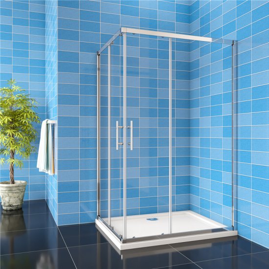 Duschkabine Duschabtrennung SchiebetürNANO Glas Dusche Eckeinstieg 80x70x195cm - zum Schließen ins Bild klicken