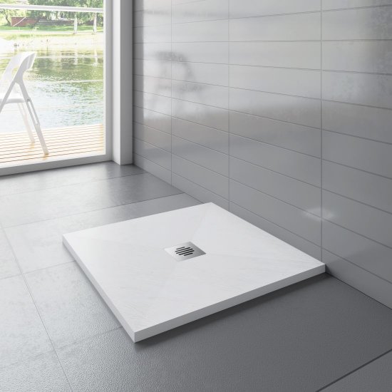 80x80x3cm Quadrat Duschtasse Weiß Schiefereffekt mit Ablaufgarnitur Duschwanne Für Duschkabine Duschwand - zum Schließen ins Bild klicken