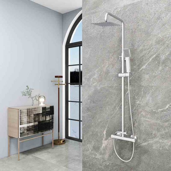 Duschsystem mit Thermostat Chrom Duscharmatur Regendusche Dusche Duschsäule Duschset - zum Schließen ins Bild klicken