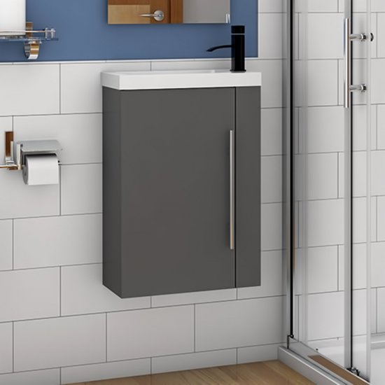 Badmöbel Set 45 cm Waschbecken mit Unterschrank Hängeschrank Anthrazit - zum Schließen ins Bild klicken