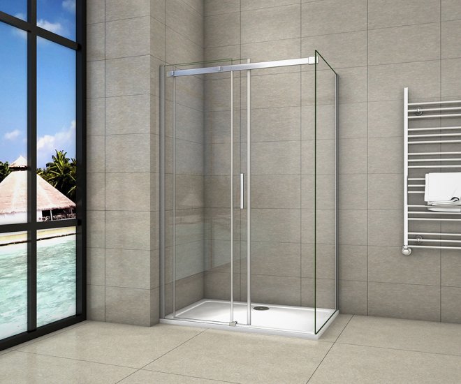 140x100x195cm Duschabtrennung Schiebetür Duschkabine Duschwand Dusche 6mm Echtglas - zum Schließen ins Bild klicken