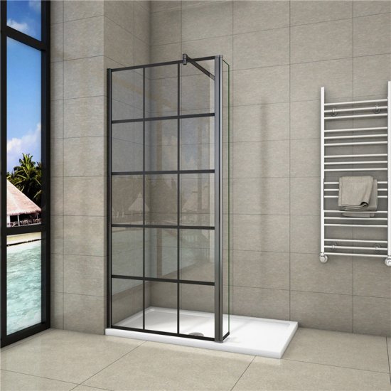 B.80-140cm x H.200cm 8mm NANO Glas Walk in schwarz Duschabtrennung Duschwand badezimmer mit/ohne Flipper Panel 30/40x200 - zum Schließen ins Bild klicken