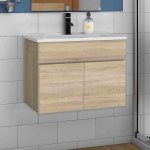 Badmöbel Set 60 cm Waschbecken mit Unterschrank Hängeschrank Eiche