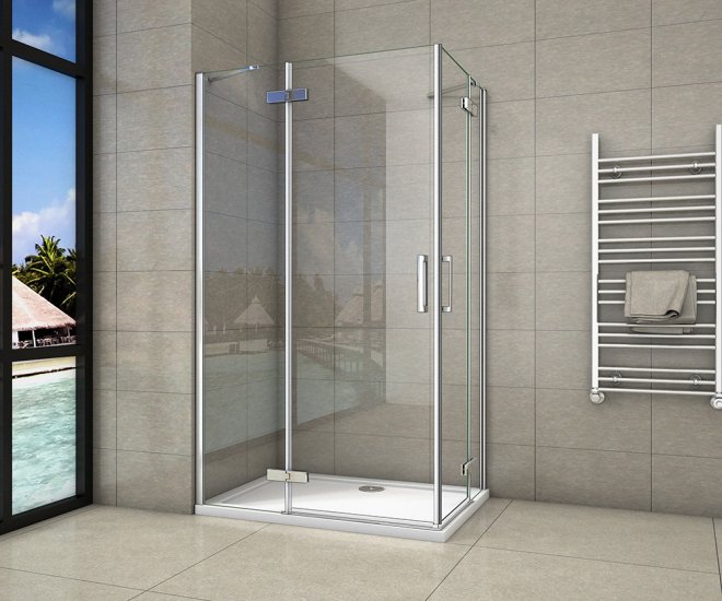 Duschkabine Eckeinstieg Duschabtrennung 2xDrehtür 8mm NANO Glas 200cm höhe - zum Schließen ins Bild klicken